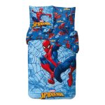 Parure de lit enfant 100% coton spiderman marvel bleu lit 1 place housse de couette 140x200 cm taie doreiller ...