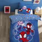 Parure de lit enfant 100% coton - spidey little - bleu - 140x200 + 63x63cm