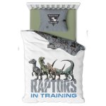 Parure de lit enfant - jurassic world - dinosaure raptors - 100% coton - blanc / vert / bleu / noir
