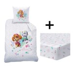 Parure de lit enfant avec drap housse 100% coton - pat patrouille paradise - parme - 140x200 + 63x63cm ...