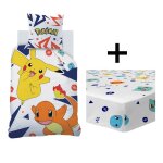Parure de lit enfant avec drap housse 100% coton - pokmon ziggy - bleu - 140x200 + 63x63cm + 90x19cm ...