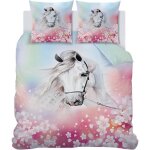 Parure de lit enfant fille housse de couette 140x200cm microfibre animaux cheval 3d housse de couette ...