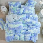 Parure de lit en flanelle moelleuse de 200 x 230 cm shaggy et peluche - 1 housse de couette1drap et 2 ...
