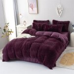 Parure de lit en flanelle moelleuse de 220 x 240 cm shaggy et peluche - 1 housse de couette1drap et 2 ...