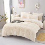 Parure de lit en flanelle moelleuse de 220 x 240 cm shaggy et peluche - 1 housse de couette1drap et 2 ...