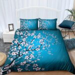 Parure de lit fleurs de cerisier housse de couette 240x220cm et taie doreillerbleu turquoise avec imprim ...