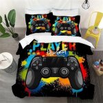 Parure de lit - mouton maison deco - game controller gamepad garon gamer - noir gris jaune - microfibre ...