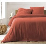Parure de lit - promo linge - alia - gaze de coton - 260x240cm - terracotta