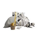 Parure de lit - housse couette + 2 taies - 260 x 240 cm - motif plumes - 100% coton doux