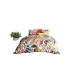 Parure de lit - housse couette 260x240 cm - 2 taies - motif tropical - 100% coton doux