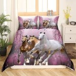 Parure de lit avec housse de couette cheval branches de fleurs de cerisier steed parure de lit 3d housse ...