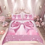 Parure de lit avec housse de couette  motif de n?ud papillon rose pour enfants garons et filles housse ...