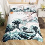 Parure de lit avec housse de couette sur le thme des montagnes fuji et des vagues de mer japonaises ...