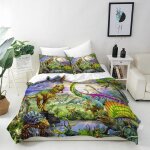 Parure de lit jungle dinosaure housse de couette 140x200cm avec 2 taies doreiller 75x50cm microfibre ...