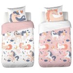 Parure de lit licorne rose enfant ? housse de couette bicolore rversible 140x200 cm + 1 taie d?oreiller ...