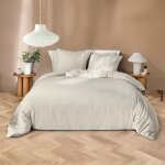 Parure de lit en microfibre flanelle motif fines rayures naturel 240x220 cm