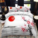 Parure de lit en microfibre - housse de couette motif montagne ukiyo - e avec 2 taies 220x240 cm