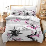 Parure de lit au motif fleurs cerisier 3 piceshousse de couette japonais microfibrefermeture clair ...