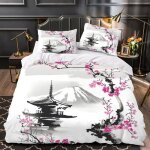 Parure de lit au motif fleurs cerisier 3 pi�ces200x200 cm housse de couette japonais microfibrefermeture ...