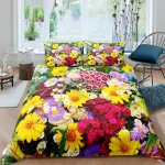 Parure de lit - mouton maison deco - fleurs color�es �panouies - jaune rouge violet - microfibre - 220x240 ...