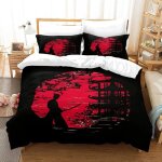 Parure de lit - mouton maison deco - samoura� japonais - noir rouge kaki - microfibre - 220 * 240 cm