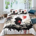 Parure de lit - mouton maison deco - samoura� myst�rieux - noir blanc gris rouge - microfibre - 220x240 ...