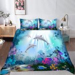 Parure de lit ocan tropical poisson dauphin 140x200cm avec 2 taies doreiller 75x50cm microfibre housse ...