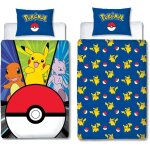 Parure de lit - pokemon - pikachu et pok� - ball - microfibre - 1 housse de couette 140 x 200 cm + 1 ...