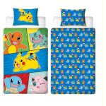 Parure de lit - pokemon - pikachu et starter 1g v - microfibre - 1 housse de couette 140 x 200 cm + 1 ...