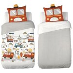 Parure de lit pompier enfant ? housse de couette 140x200 cm + 1 taie d?oreiller 63x63 cm gyrophare matelass� ...