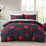 Parure de lit réversible - mouton maison deco - coeurs rouges au fond de noir - rouge noir - microfibre ... Parure de lit réversible - mouton maison deco - coeurs rouges au fond de noir - rouge noir - microfibre ...