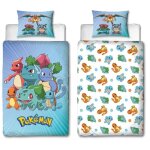 Parure de lit rversible - pokemon - pikachu et starter - bleu - microfibre - 1 housse de couette 140 ...