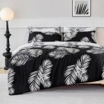 Parure de lit rversible avec motif feuilles de palmier housse de couette 220x240 cm 2 noir blanc rversible ...