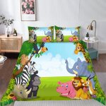 Parure de lit safari animaux girafe lion Éléphant housse de couette 140x200cm avec 2 taies doreiller ... Parure de lit safari animaux girafe lion Éléphant housse de couette 140x200cm avec 2 taies doreiller ...