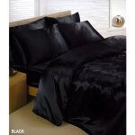 Parure de lit - satin - 6 pices - noir - housse de couette 220x240 cm - drap housse 160x200 cm
