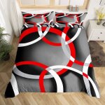 Parure de lit simple avec housse de couette style moderne rtro circulaire  rayures abstraites gris ...
