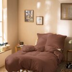 Parure de lit unie 1 personne 100% coton - matt & rose - gaze de coton - coloris chocolat - 140x200 + ...