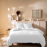 Parure de lit unie 2 personnes 100% coton - matt & rose - gaze de coton - blanc - 240x220 + 2x65x65 cm ...