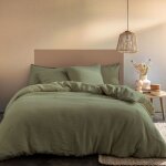 Parure de lit unie 2 personnes en lin - matt & rose - passion lin - vert sauge - 240x220 + 2x65x65 cm ...