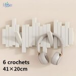 Patere porte manteau porte manteau mural bois 6 crochets rabattables blanc