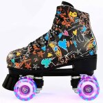 Patins  roulettes quad classiques led noir - roller chaussure pour femmes et hommes noir