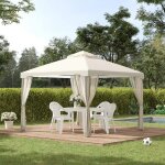 Pavillon de jardin tonnelle barnum style colonial double toit toiles moustiquaires amovibles zipp�es ...