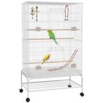 Cage � oiseaux - pawhut - voli�re grande taille support � roulettes 10 portes accessoires - m�tal - 79x49x133c ...