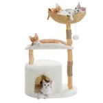 Pawz road arbre � chat moderne 97 cm avec poteaux en bois panier tiss� xxl condo & plateforme courb�e ...
