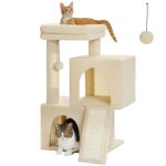 Pawz road petit arbre a chat avec 2 condos douillets perchoir moelleux poteaux en sisal & pompons suspendus ...