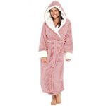 Peignoir de bain femme avec capuche coton velours premium - robe de chambre - rose - or - femme - adulte ...