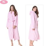 Peignoir de bain femme avec capuche - xl - rose - 100% coton flanelle premium