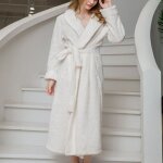 Peignoir de bain femme col chle flanelle - peignoir polaire chaud epaisse couleur unie - automne hiver ...