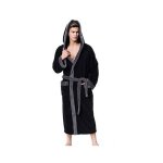 Peignoir de bain homme en coton velours avec capuche - noir noir