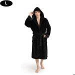 Peignoir  capuche - l extensions - noir - flanelle - doux et confortable - avec ceinture et 2 poches ...